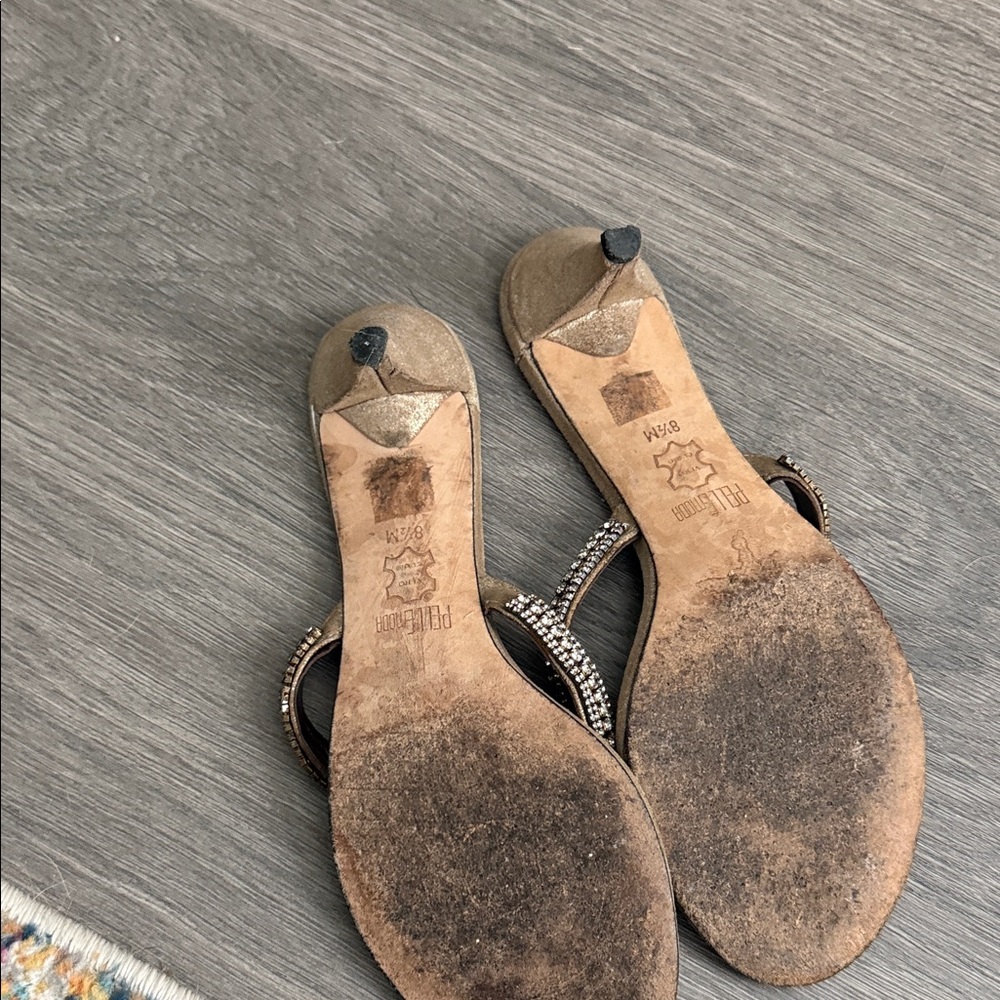 Pelle Moda Gold Sandals with Rhinestone Straps - Picture 4 of 7